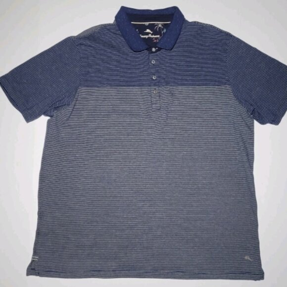 Tommy Bahama Mens Blue And White Striped Short Sleeve Polo Size XXL - Picture 1 of 11
